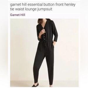 Garnet Hill Jumpsuit Sz‎ Medium Black Traverse Knit Romper Pants Stretch Under